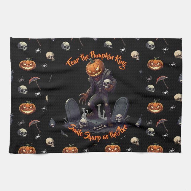 🖤 Citrouille noir King serviette de cuisine 🎃 (Horizontal)