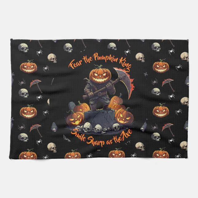 🖤 Citrouille noir King serviette de cuisine 🎃 (Horizontal)