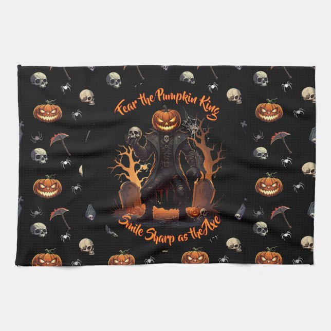 🖤 Citrouille noir King serviette de cuisine 🎃 (Horizontal)