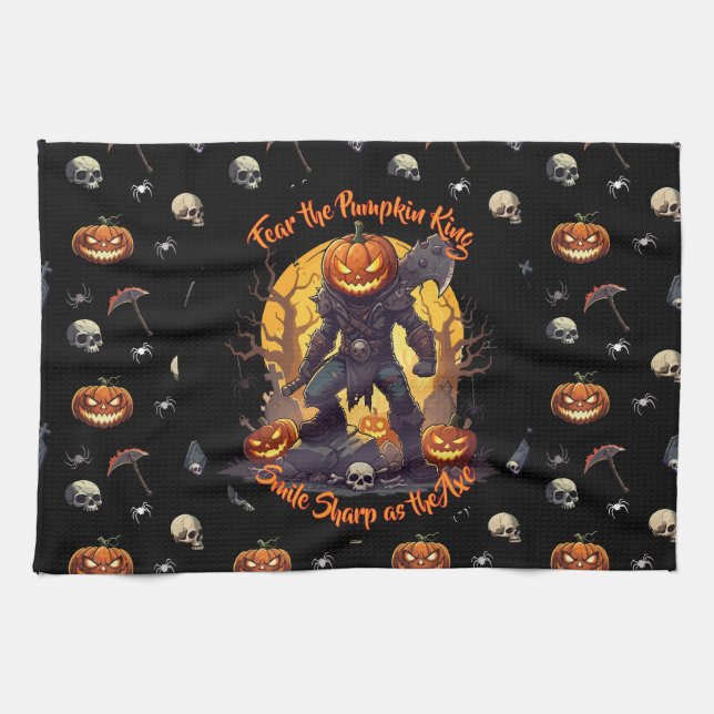 🖤 Citrouille noir King serviette de cuisine 🎃 (Horizontal)