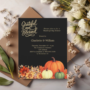 Citrouille noir Thanksgiving Diner invitation