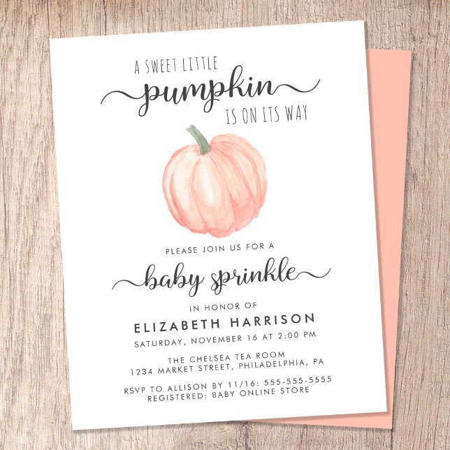 Citrouille Orange Aquarelle Baby Sprinkle Invitati (Celebrate the upcoming arrival of your sweet little autumn baby with a pumpkin-themed baby sprinkle)