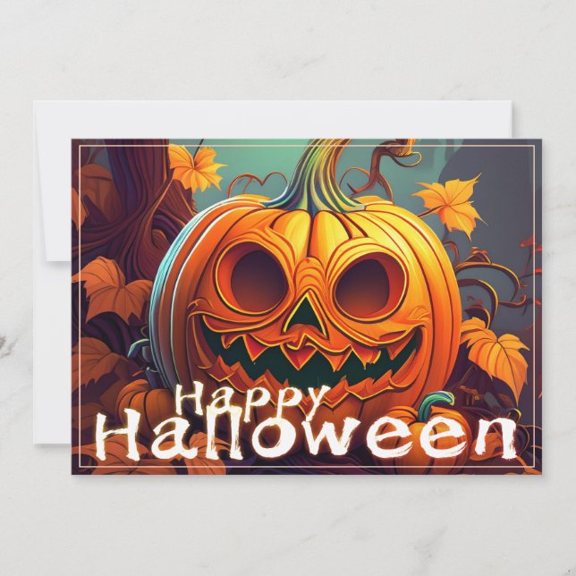 Citrouille orange effrayant avec visage, Halloween (Devant)