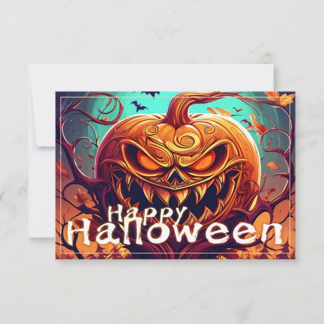 Citrouille orange effrayant avec visage, Halloween (Devant)