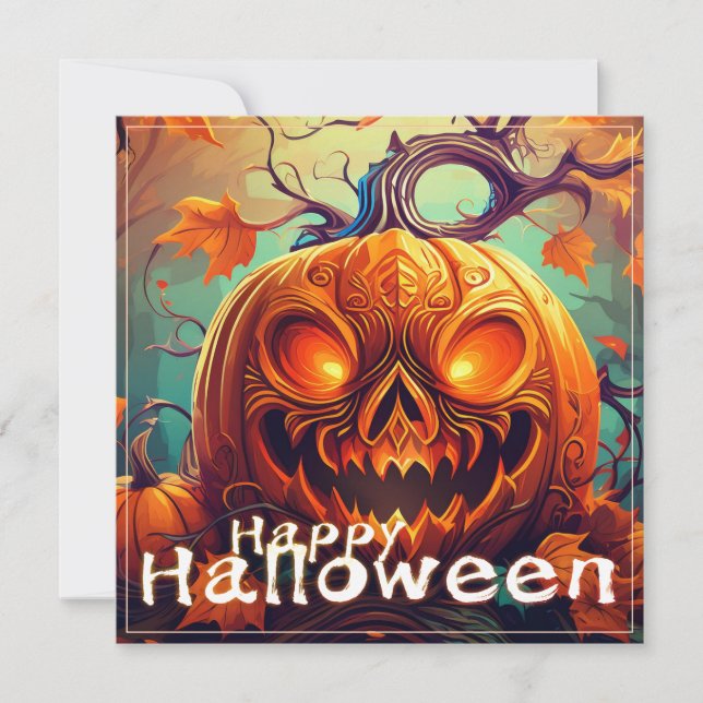 Citrouille orange effrayant avec visage, Halloween (Devant)
