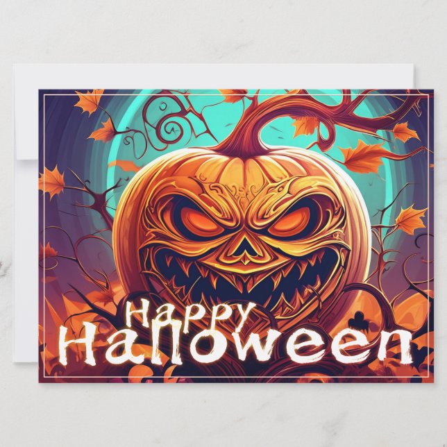Citrouille orange effrayant avec visage, Halloween (Devant)