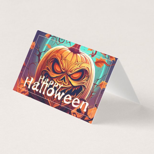 Citrouille orange effrayante avec visage, Hallowee (Front)