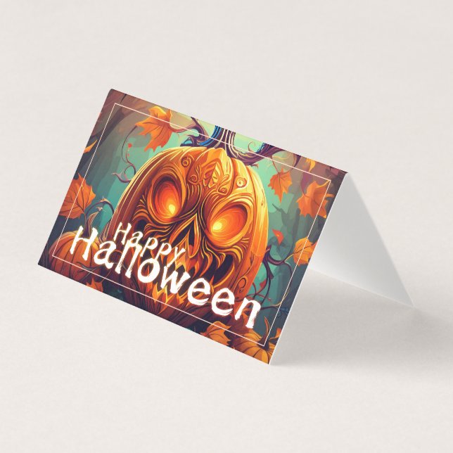 Citrouille orange effrayante avec visage, Hallowee (Front)
