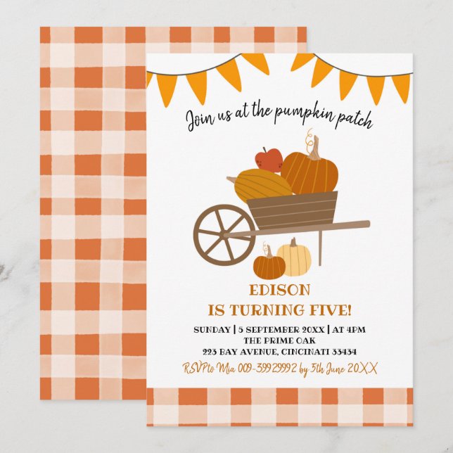 Citrouille Patch Invitation Anniversaire (Devant / Derrière)