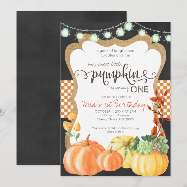 Citrouille Patch première invitation anniversaire (Devant / Derrière)