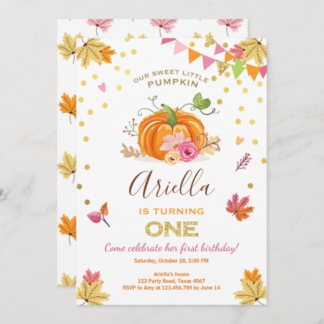 Citrouille Première invitation anniversaire Automn (Devant / Derrière)