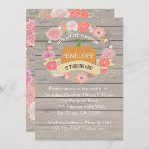 Citrouille rose 1er anniversaire Invitation de fêt
