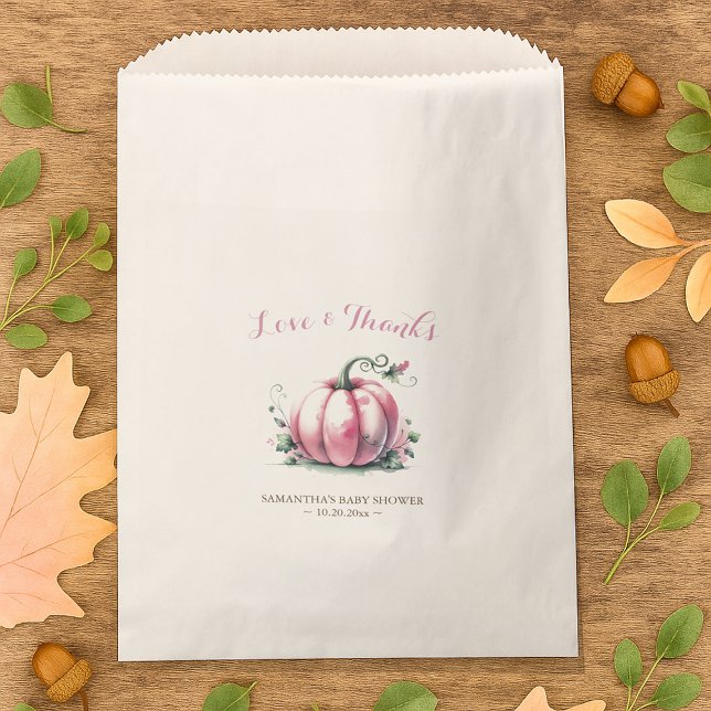 Citrouille rose Baby shower Bonbons Favoriser Sacs (pink pumpkin treat bags)