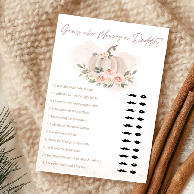 Citrouille Rose Blush Devinez Qui est Maman ou Pap (Girl Blush Pumpkin Baby Shower Guess Who Mommy or Daddy Game)
