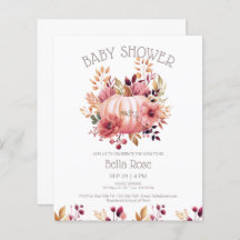 Citrouille rose budget Invitation Baby shower Flor
