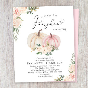 Citrouille Rose Floral Baby Girl Douche Invitation
