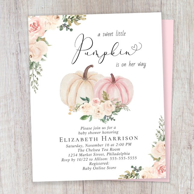 Citrouille Rose Floral Baby Girl Douche Invitation (Créateur téléchargé)