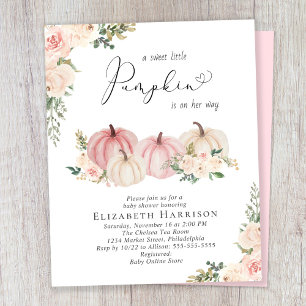 Citrouille Rose Floral Baby Girl Douche Invitation