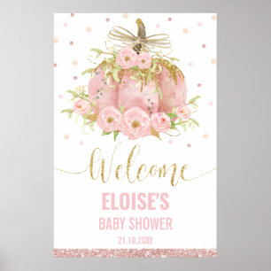 Citrouille rose Floral fille Baby shower Affiche d