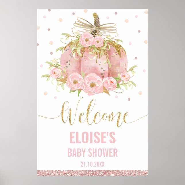 Citrouille rose Floral fille Baby shower Affiche d (Devant)