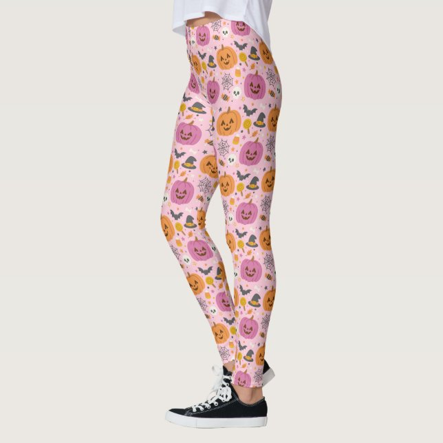 Citrouille rose Halloween Leggings Motifs (Gauche)