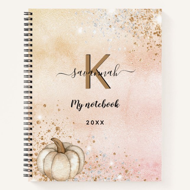citrouille rose or monogramme nom journal (Devant)