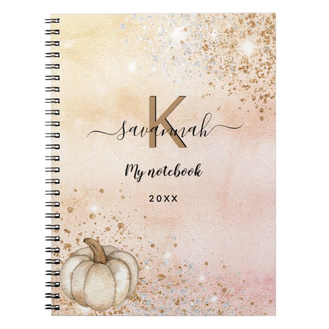 citrouille rose or monogramme nom journal (Devant)