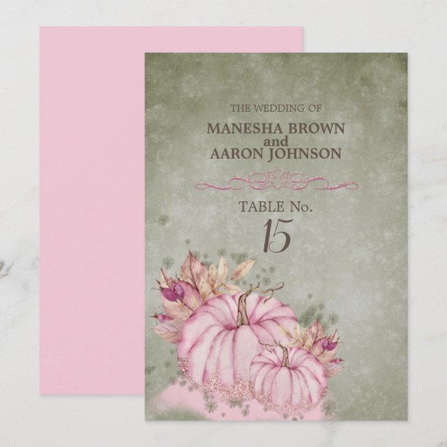 Citrouille rose Récolte - Carte de table plate (Devant / Derrière)