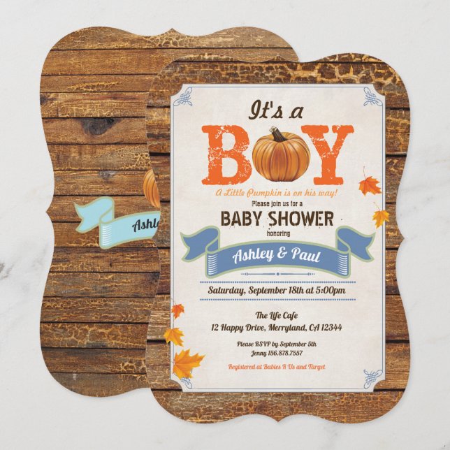 citrouille russe baby shower invitation bois rétro (Devant / Derrière)