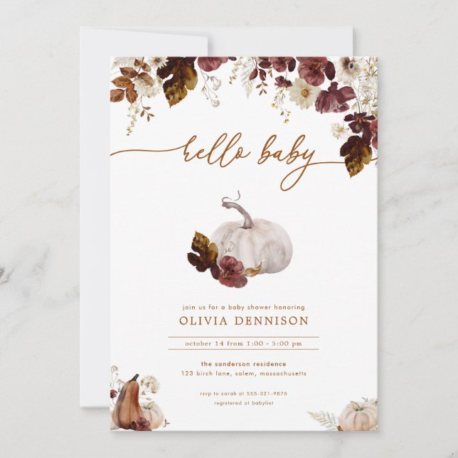 Citrouille Rustic Fall Baby shower Invitation (Devant)