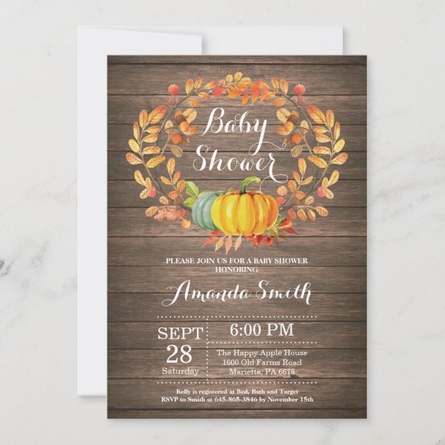 Citrouille Rustic Fall Baby shower Invitation Card (Devant)