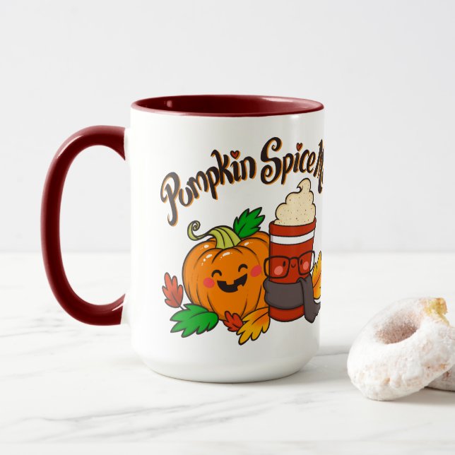 Citrouille Spice Me ! tasse de café 15 oz rouge  (Avec donut)