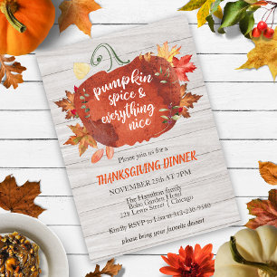 Citrouille Spice Thanksgiving Grey Wood Invitation