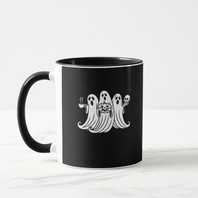 Citrouille tenant une tasse de café effrayant (Gauche)