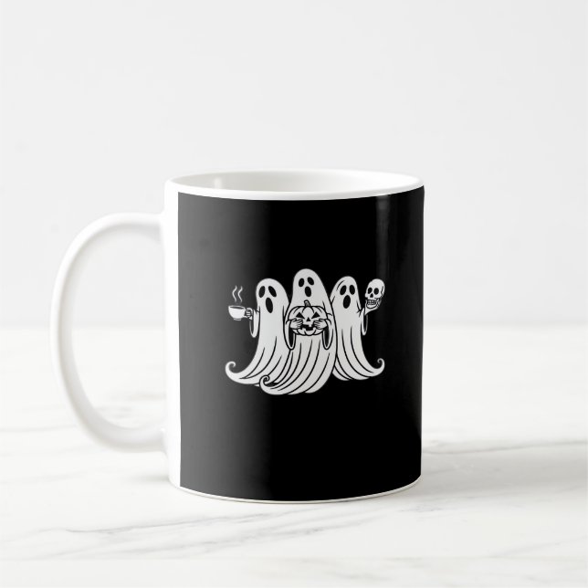 Citrouille tenant une tasse de café effrayant (Gauche)