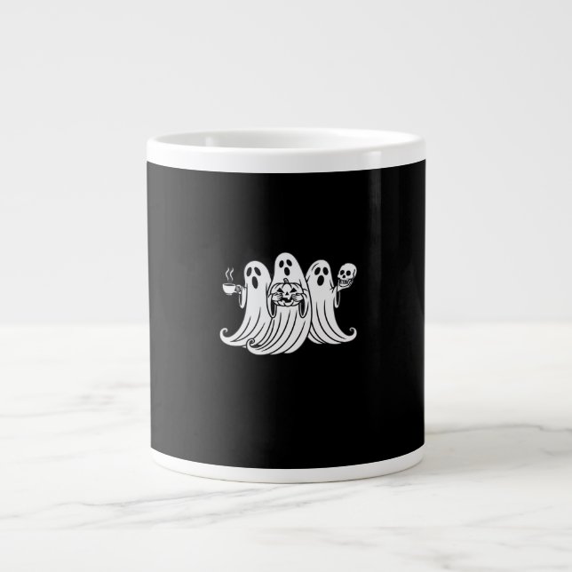 Citrouille tenant une tasse de café effrayant (Devant)