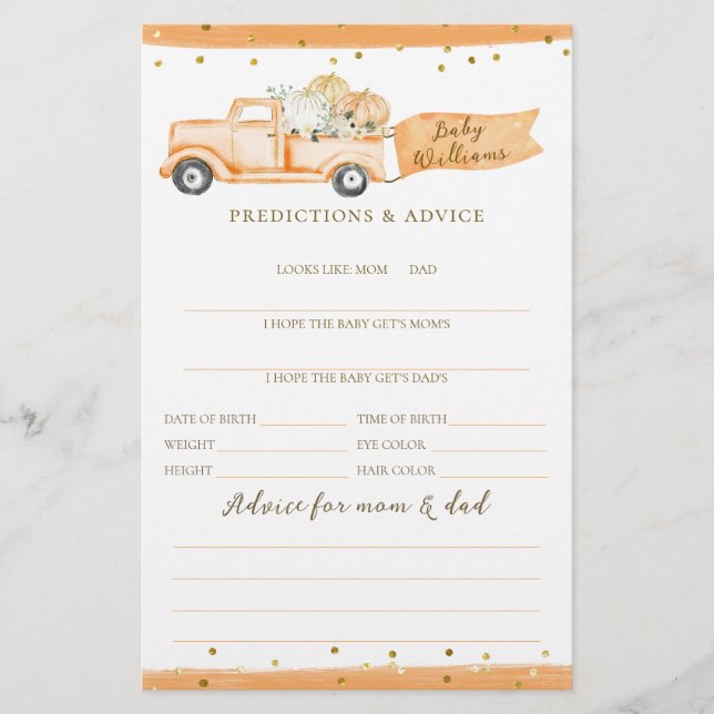 Citrouille Truck Modern Automne Baby shower Jeu (Devant)