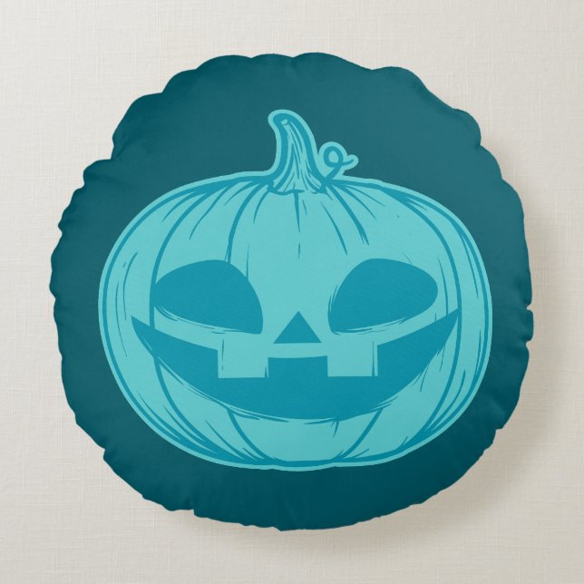 Citrouille turquoise Coussin Halloween (Devant)