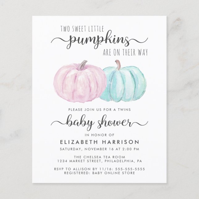 Citrouille Twin Boy Girl Baby shower Invitation (Devant)