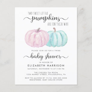 Citrouille Twin Boy Girl Baby shower Invitation