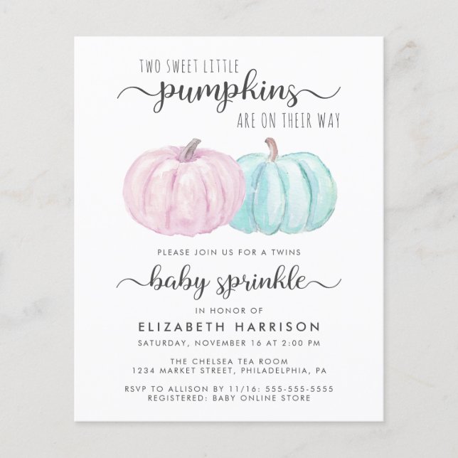 Citrouille Twin Boy Girl Baby Sprinkle Invitation (Devant)