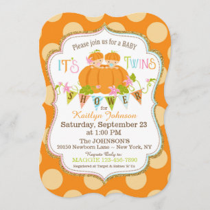 Citrouille Twins Fall Baby Shower Invitations