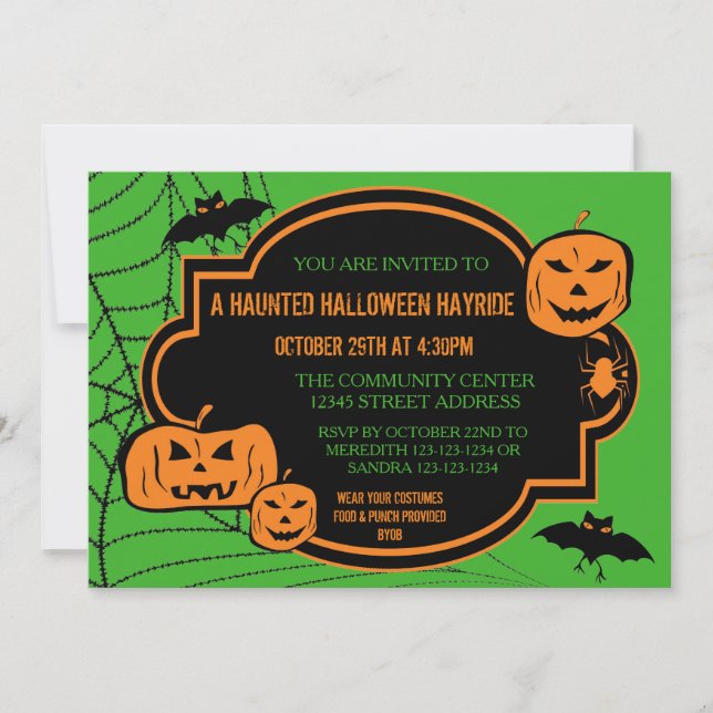 Citrouille vert/orange encadré - Invitation Hallow (Devant)