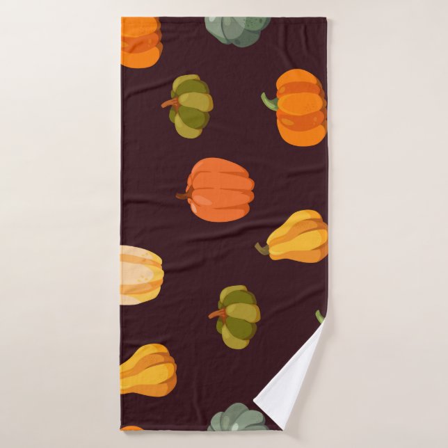 Citrouilles colorés : Élégance d'automne foncé. (Serviette de bain)
