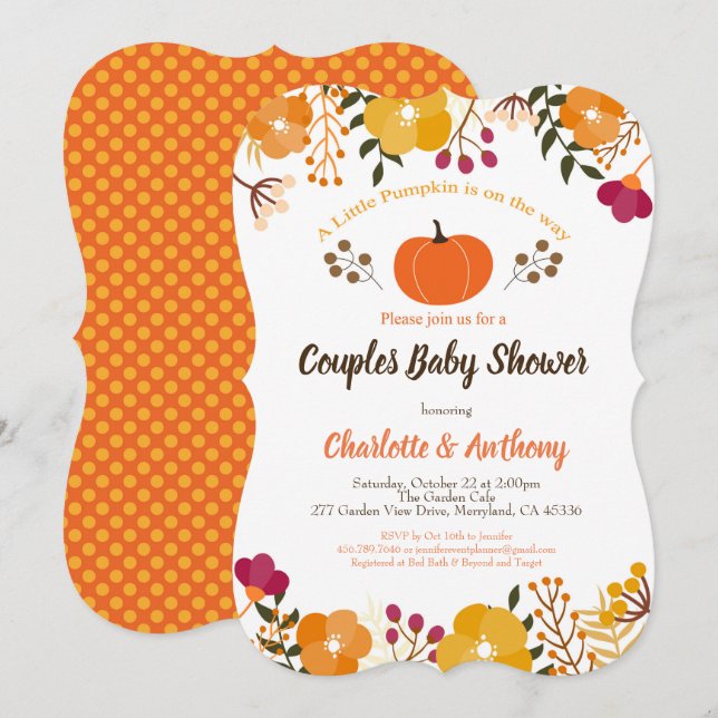 Citrouilles couples baby shower invitation Automne (Devant / Derrière)