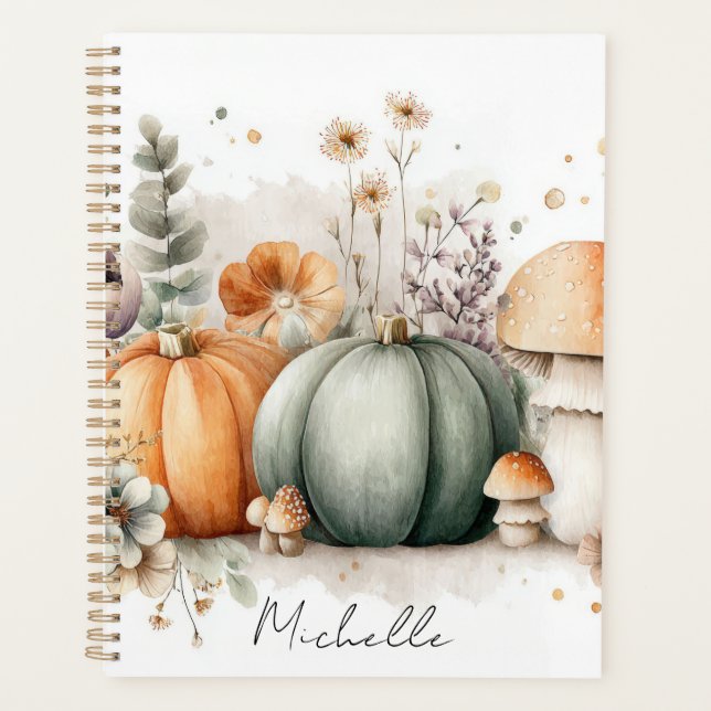 Citrouilles d'automne, champignons et fleurs (Devant)
