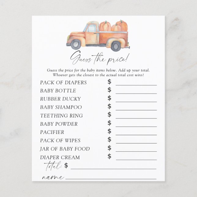 Citrouilles de camion - Devinez le prix Jeu (Devant)