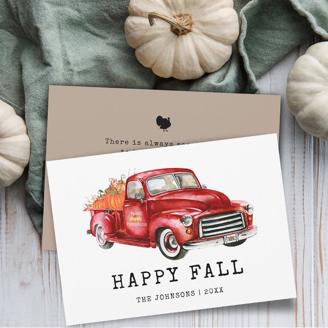 Citrouilles de camion rouge de Thanksgiving (Thanksgiving Red Truck Pumpkins Holiday Card)
