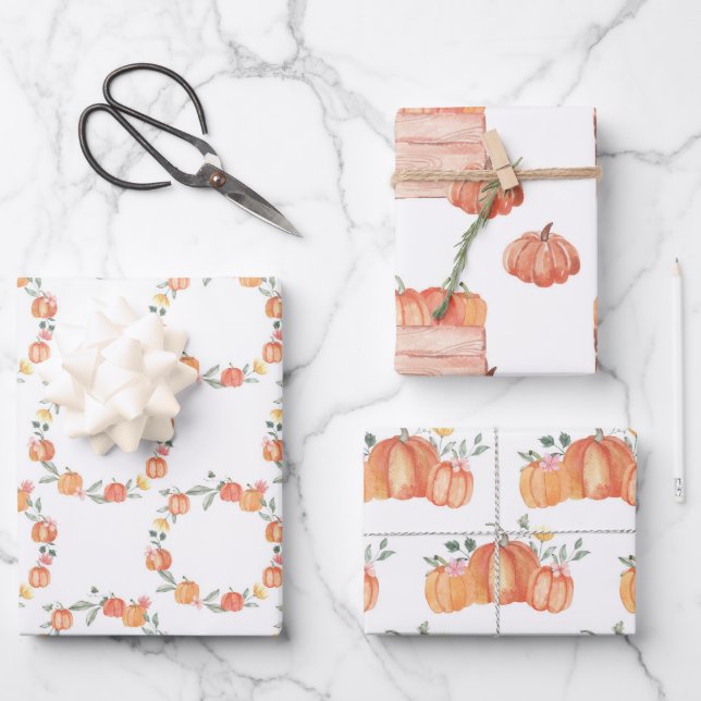 Citrouilles de couleur d'eau automne papier d'enve (Recto)