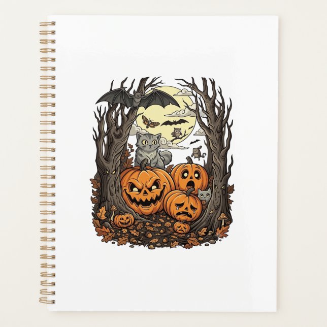 Citrouilles d'Halloween Chat Gris Chauve-Souris Pl (Devant)